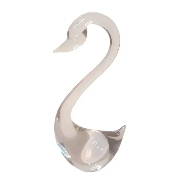 Vintage Art Glass Swan Clear Crystal Bird Figurine Figure Sculpture 8" - Picture 3 of 10
